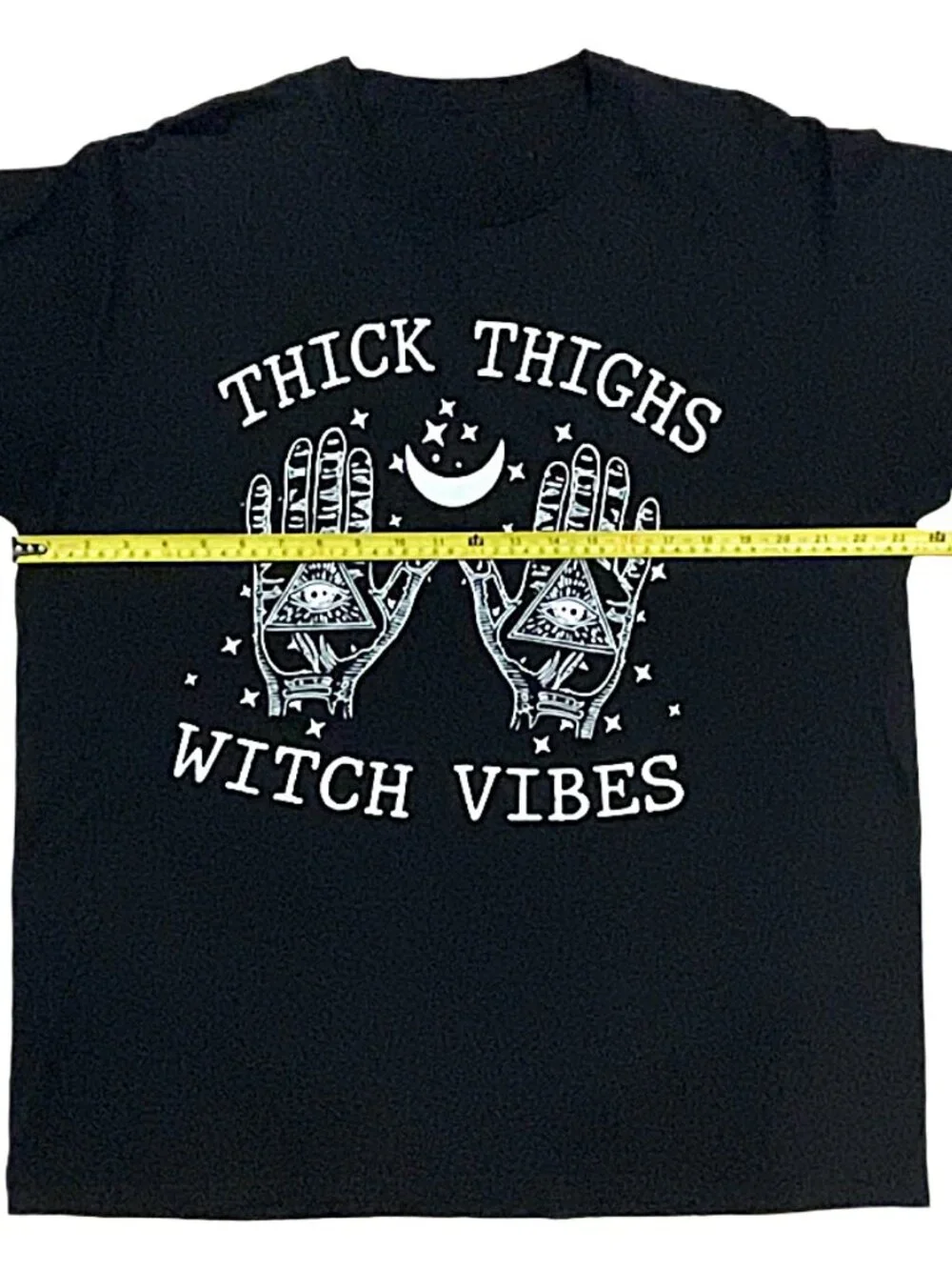 Thick Thighs Witch Vibes Graphic T-Shirt Black Oversized Tee - Picture 5 of 7